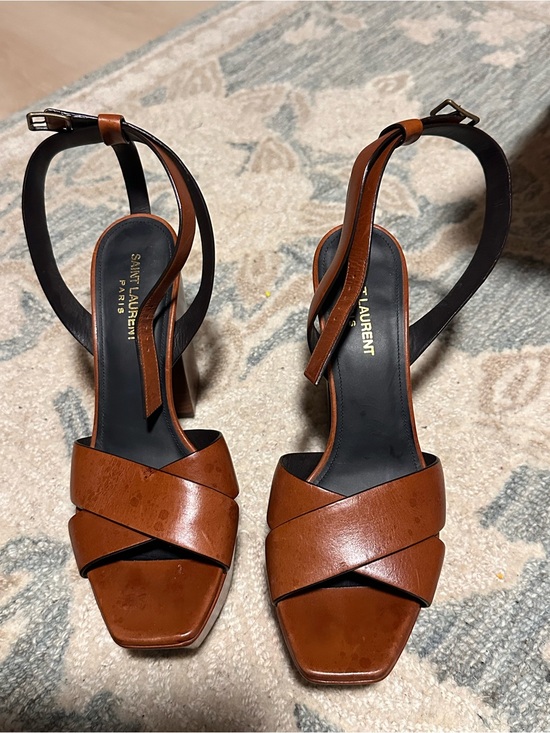 Saint Laurent Shoes - Saint Laurent Brown Leather Cross-Strap Heels